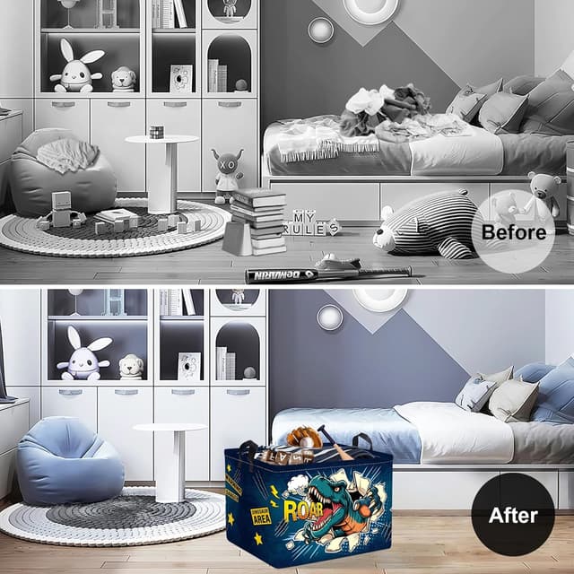 Detalle 2 de Clastyle Dinosaur Baby Laundry Hamper Collapsible Clothes & Toy Storage Basket (40 x 30 x 30 cm)