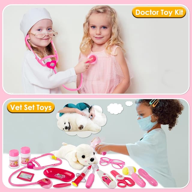 Detalle 2 de BUYGER Girls Doctor Nurse Vet Set Medical Play Kit (Pretend Stethoscope with Lights & Sounds) + Carry Case