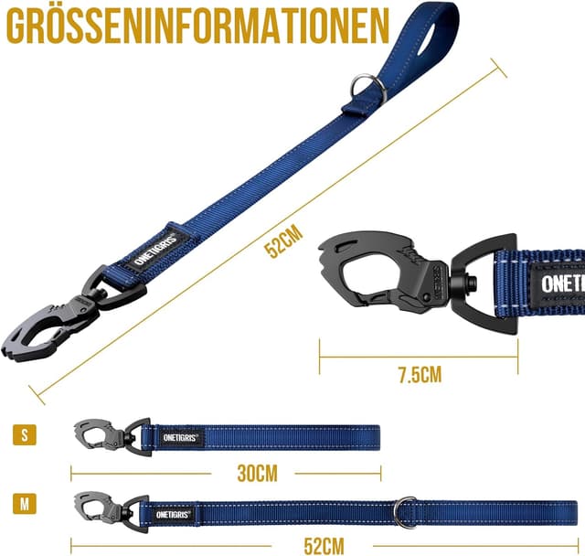 Detalle 2 de OneTigris Bolt guinzaglio corto per cani da 52 cm con clip in metallo e imbottitura morbida