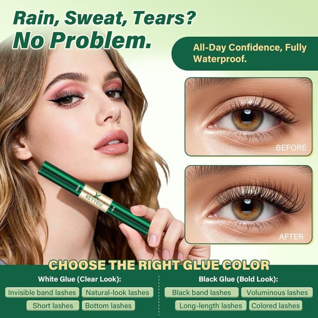 Detalle de KEYYOU Lash Bond and Seal Waterproof Lash Cluster Glue (72H) – 2-in-1 Black, 10ml