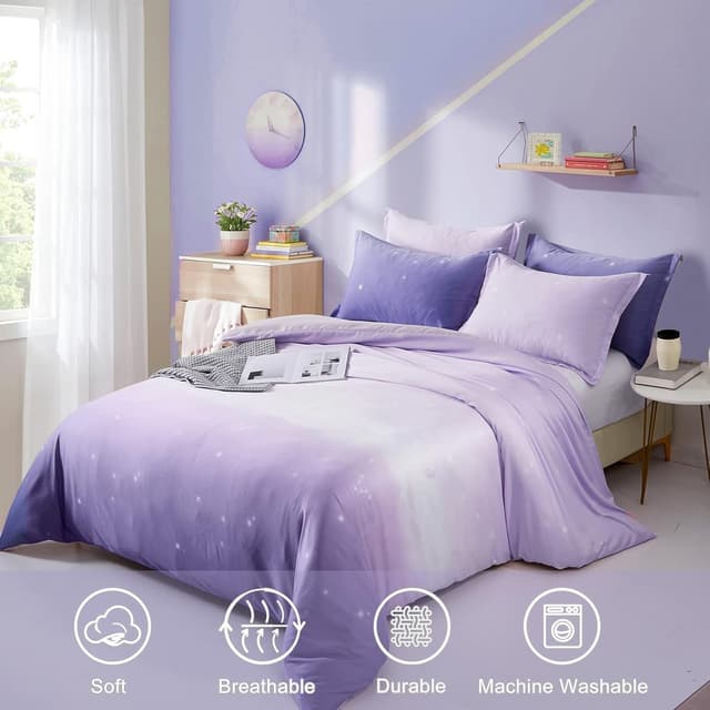 Detalle 2 de DJY Purple Bedding Set Lavender Gradient Duvet Cover & Rainbow Quilt Cover for Kids, Teens & Adults (Single 135x200cm)