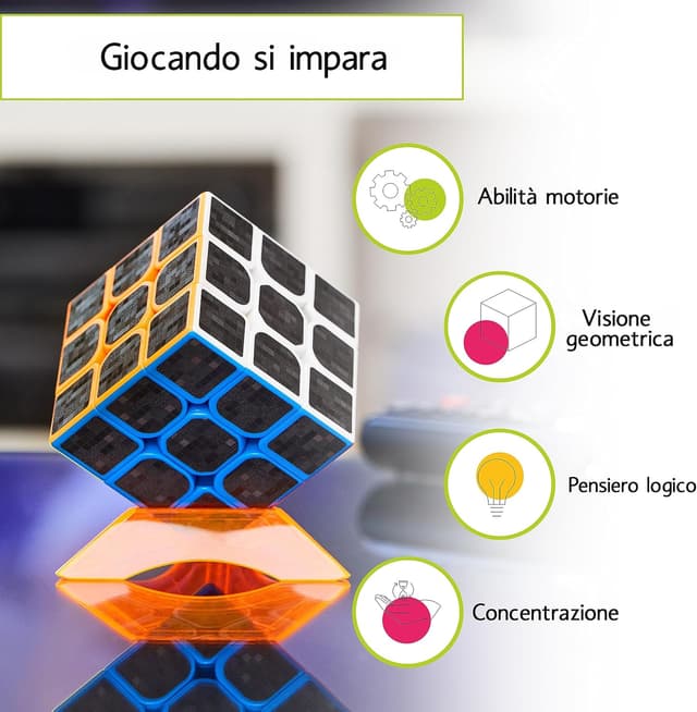Detalle de CUBIDI Cubo Magico Speedcube 3x3 in carbonio “Tipo New York” per principianti ed esperti