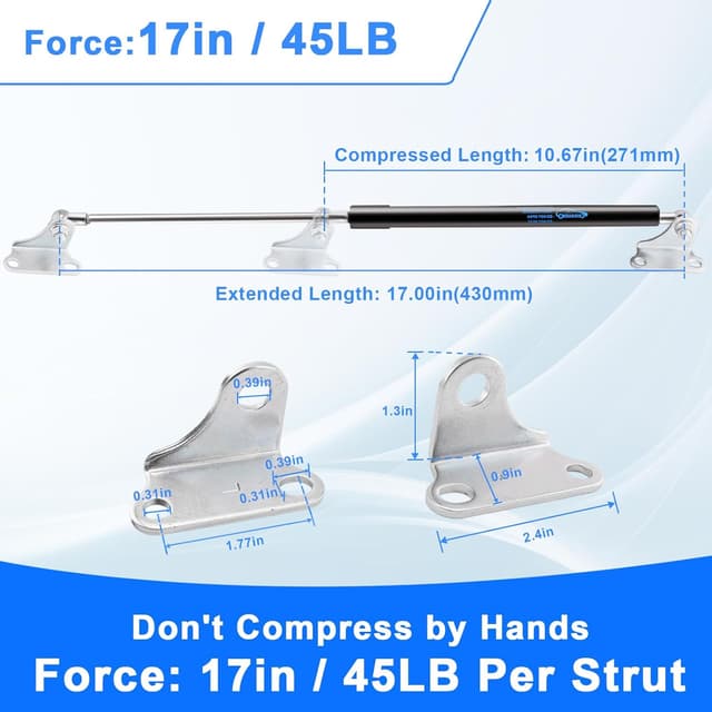 Detalle 2 de Koaudb Gasdruckfeder 430 mm L-Typ, 200 N (2 Stück) für Staukasten-Deckel & Bettkästen