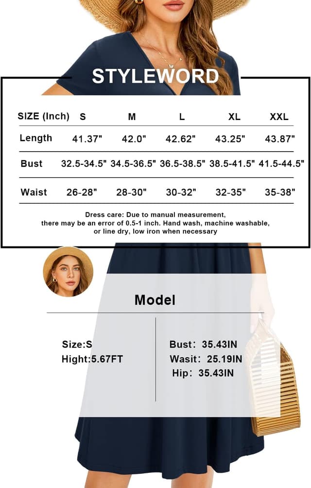 Detalle de STYLEWORD Damen Sommerkleid mit Wickeloptik, V-Ausschnitt & Taschen