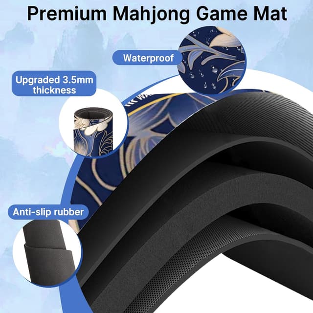 Detalle 1 de HWZ Mahjong Mat with 4 Tile Mixers & Storage Bag (31.5x31.5-inch, 3.5mm) — Navy Blue