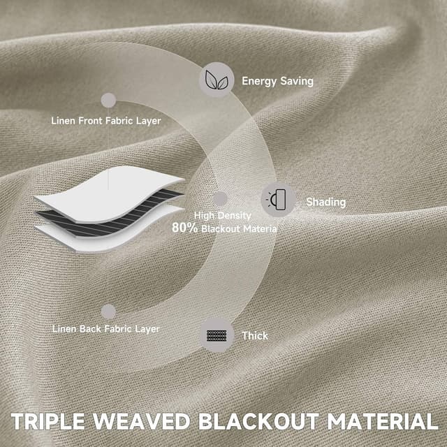Detalle 2 de Ystyle rideau occultant et isolant effet lin, 2 panneaux 140 x 260 cm, beige