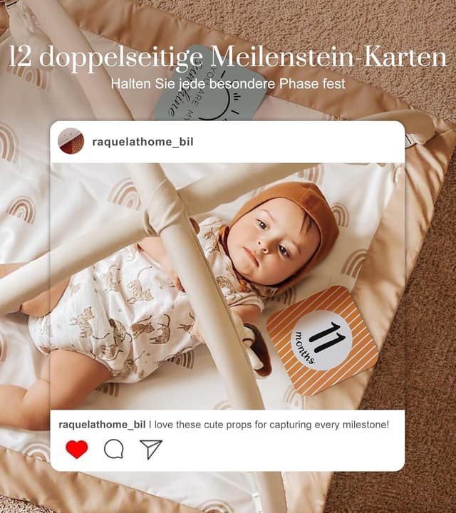 Thumbnail 6 de Mallify Spielbogen Baby Mädchen – Krabbeldecke mit 6 abnehmbaren Spielzeugen und 12 Meilensteinkarten