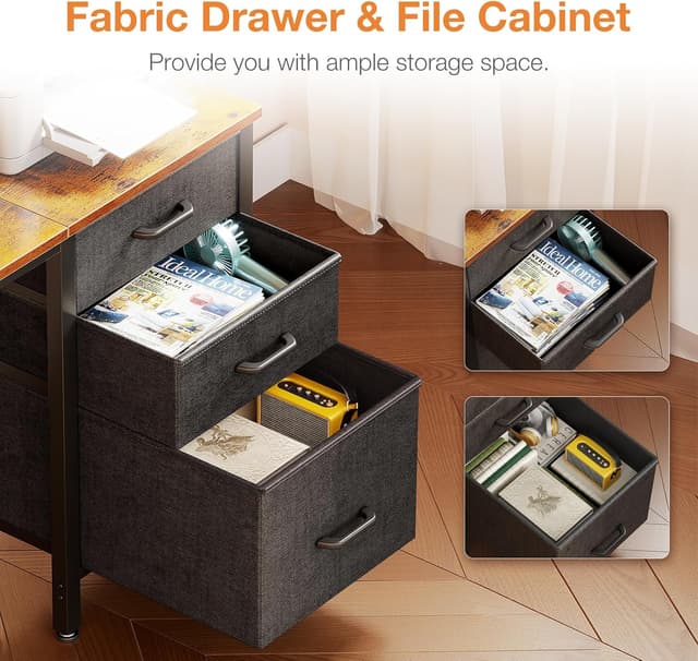 Detalle de Coleshome Computer Desk with Drawers (120×48cm) – Vintage Brown, reversible storage and wide legroom