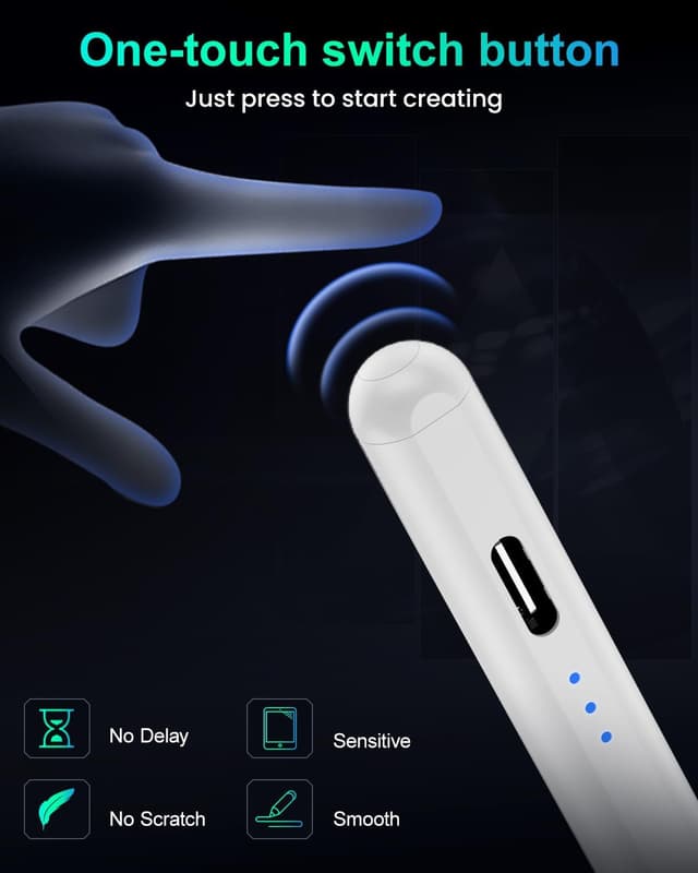 Detalle 2 de Pencil for iPad 2018–2025 stylus with 15-minute fast charging, palm rejection & tilt sensitivity