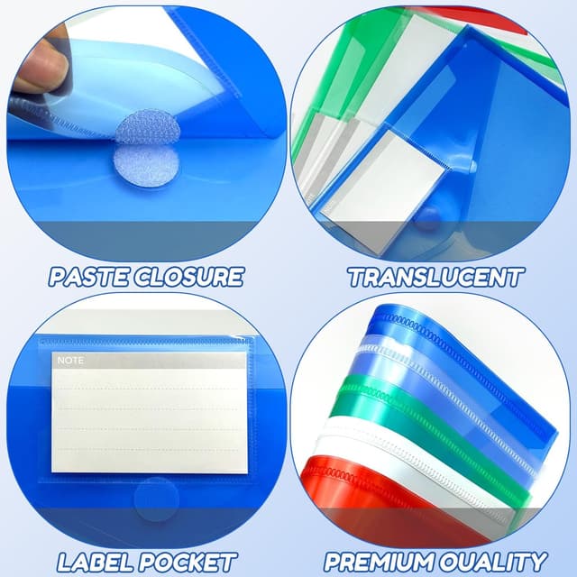 Detalle de A4 Plastic Wallets 20 Pack (5 Assorted Colours) waterproof document folders with Velcro