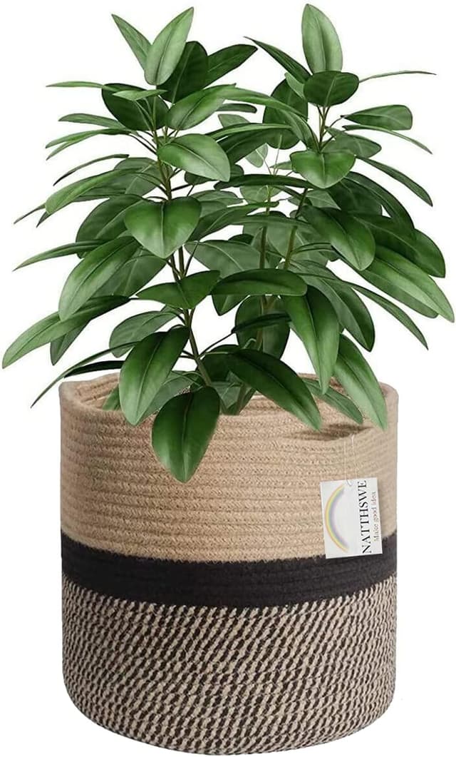 Detalle de NATTHSWE Plant Basket with Liner – indoor woven cotton rope pot cover for 11" planters