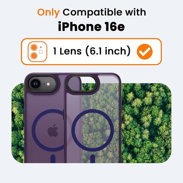 Detalle 2 de BPOASE iPhone 16E / iPhone 17E Case with Screen Protector (Matte Dark Purple, MagSafe Compatible)