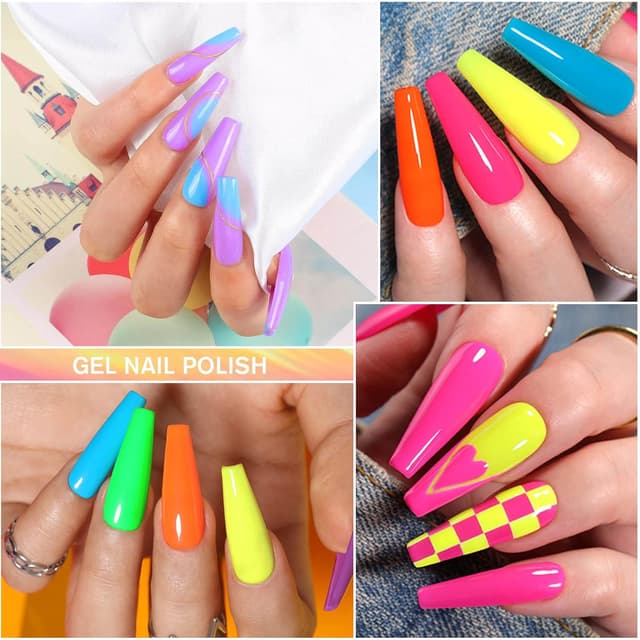 Detalle de Shining She UV Neon-Gellack-Set mit 6 Farben (Grün, Orange, Blau, Rosa, Lila) – für LED/UV und Nail Art
