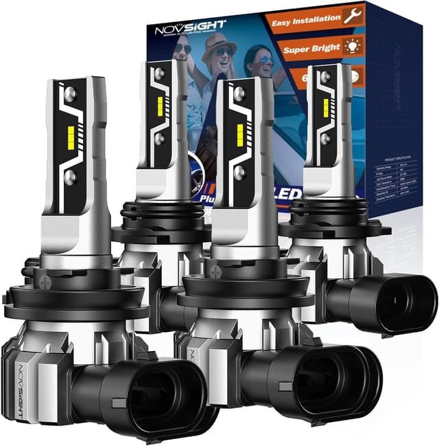 Detalle de NOVSIGHT H11 9005 LED Light Bulbs (6500K, Fanless, Plug and Play) — Pack of 4