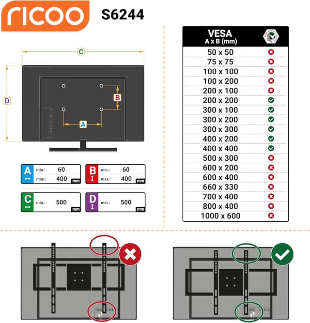 Thumbnail 6 de RICOO S6244 TV-Wandhalterung 45 kg VESA