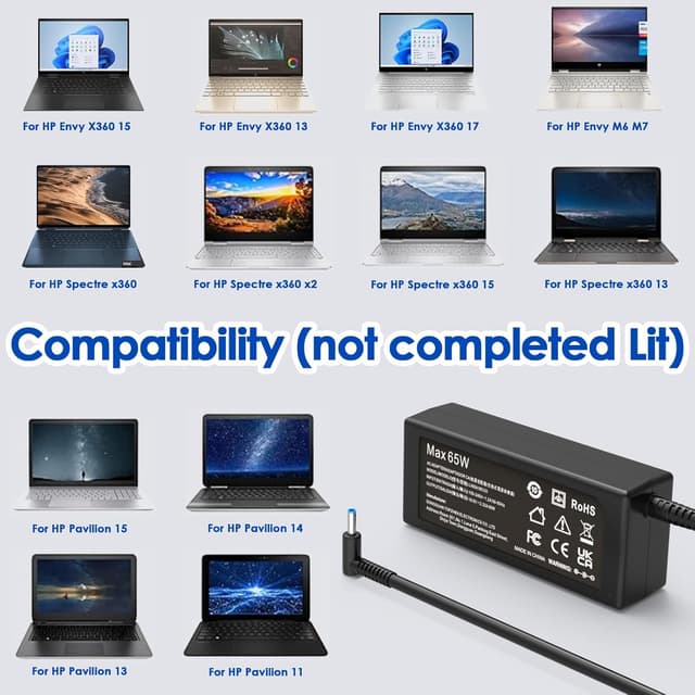 Detalle de HP 65W Laptop-Ladekabel / Netzteil 19,5V 3,33A (4,5 x 3mm) für EliteBook, ProBook, Pavilion und Chromebook