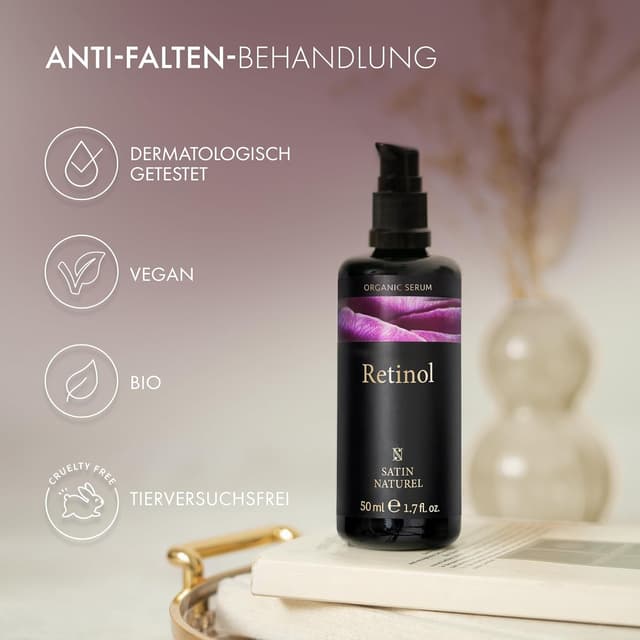 Detalle 2 de Satin Naturel Retinol Serum 50 ml – Anti-Aging & Anti-Falten Gesichtsserum mit Retinol, Hyaluron & Niacinamid