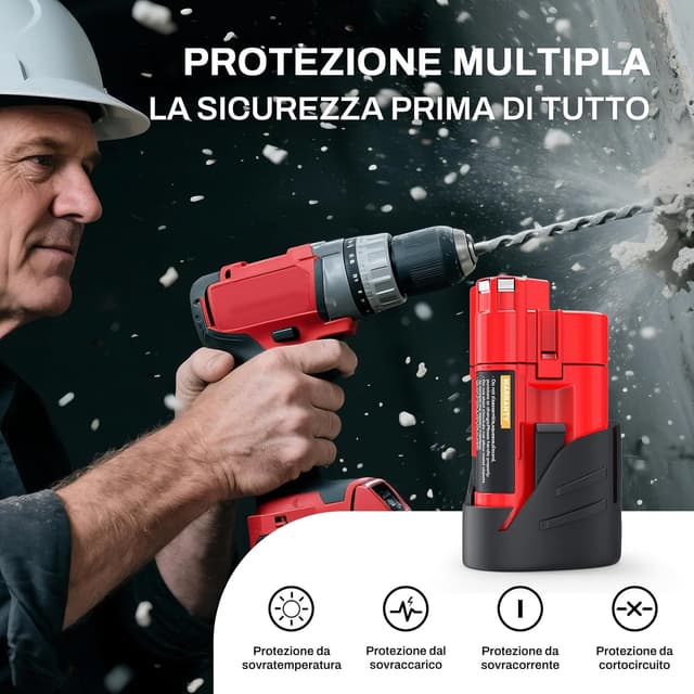 Detalle 2 de HTongD Batteria di ricambio 12V 3Ah agli ioni di litio per Milwaukee M12 (compatibile con M12B 48-11-2411 e altri)