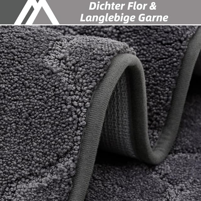 Detalle de COSY HOMEER Küchenteppich-Set (2 Stück) waschbar & rutschfest, Dunkelgrau – 60 x 90 cm + 60 x 150 cm