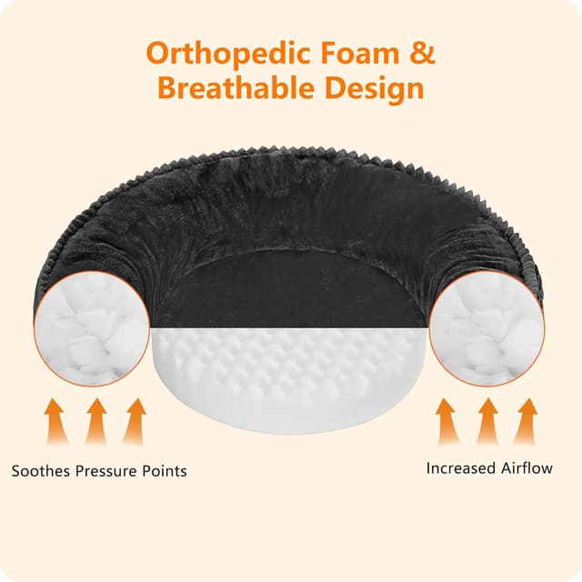 Detalle de HMTOPE Hundebett Mittelgroße Hunde & Katzen, rundes Donut-Kissen Ø 80 cm, dunkelgrau – waschbar und rutschfest