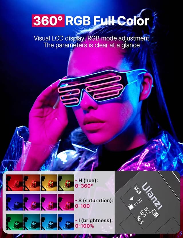 Detalle 2 de ULANZI VL49 Pro RGB Videoleuchte mit 2500-mAh-Akku, Magnet-Adsorption und 20 Lichteffekten