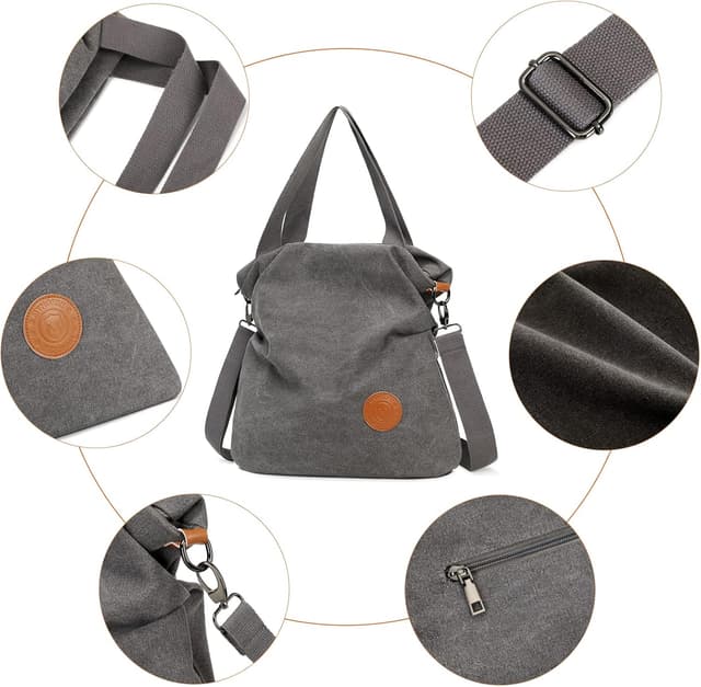 Detalle 2 de Myhozee Damen Canvas Handtasche & Umhängetasche – geräumige Crossover-Strandtasche für Alltag, Schule und Reisen