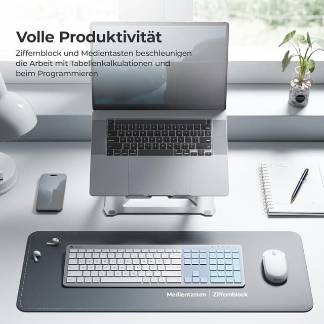 Detalle 2 de iClever Tastatur-Maus-Set kabellos (wiederaufladbar) mit 2,4-GHz-Funk für PC/Laptop, Deutsch QWERTZ – Weiß