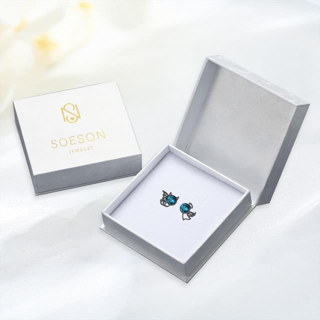 Detalle de SOESON Engel & Teufel Ohrstecker aus 925 Sterling Silber mit Mondstein-Optik und Zirkonia