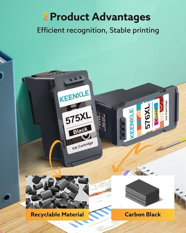 Detalle de KEENKLE PG-575XL & CL-576XL Patronen Multipack (575 Schwarz, 576 Farbe) für Canon Pixma TS/TR 2er-Pack