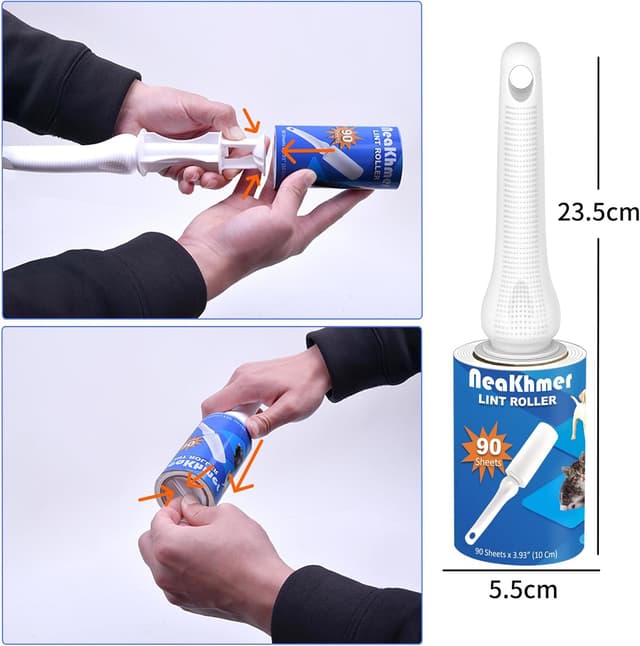 Detalle de Fusselroller für Tierhaare (540 Blatt) – extra klebriger, tragbarer Entferner für Katzen- & Hundefell