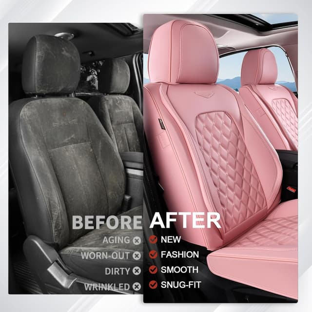 Detalle de Coverado Front Seat Covers in Pink — Luxury Faux Leather, Breathable & Waterproof Universal Protectors