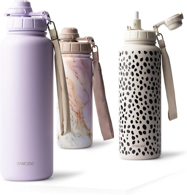 Detalle 2 de MAMEIDO Thermosflasche mit Strohhalm (1,2 l) – auslaufsicher, Edelstahl isoliert, BPA-frei