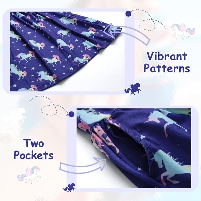 Detalle de VASCHY robe fille en coton imprimé licorne manches longues courtes, 3 à 10 ans