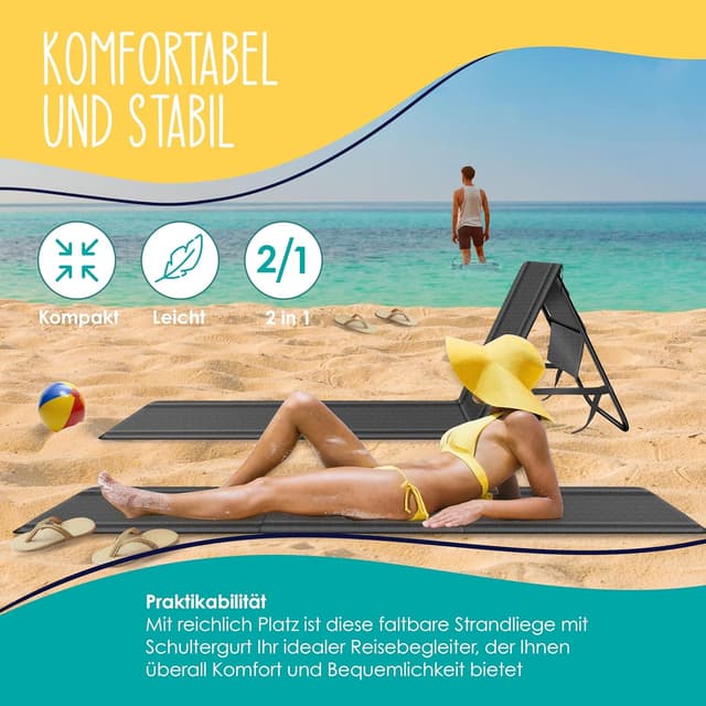 Thumbnail 2 de KESSER® Colchón de Playa Plegable con Respaldo y Transporte 🏖️