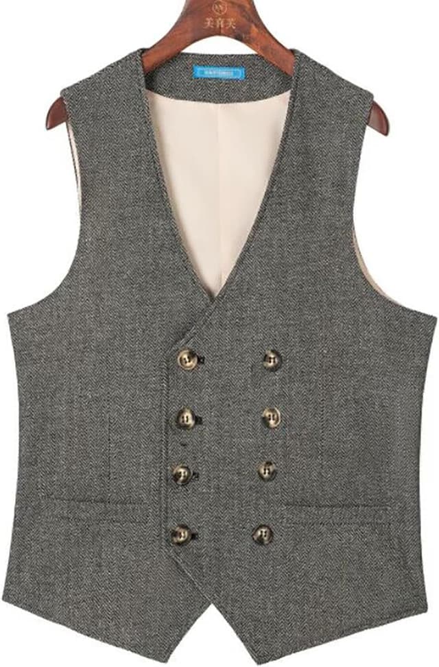 Detalle de Solovedress Herren Vintage Wolle Anzugweste im Regular Fit mit V-Ausschnitt