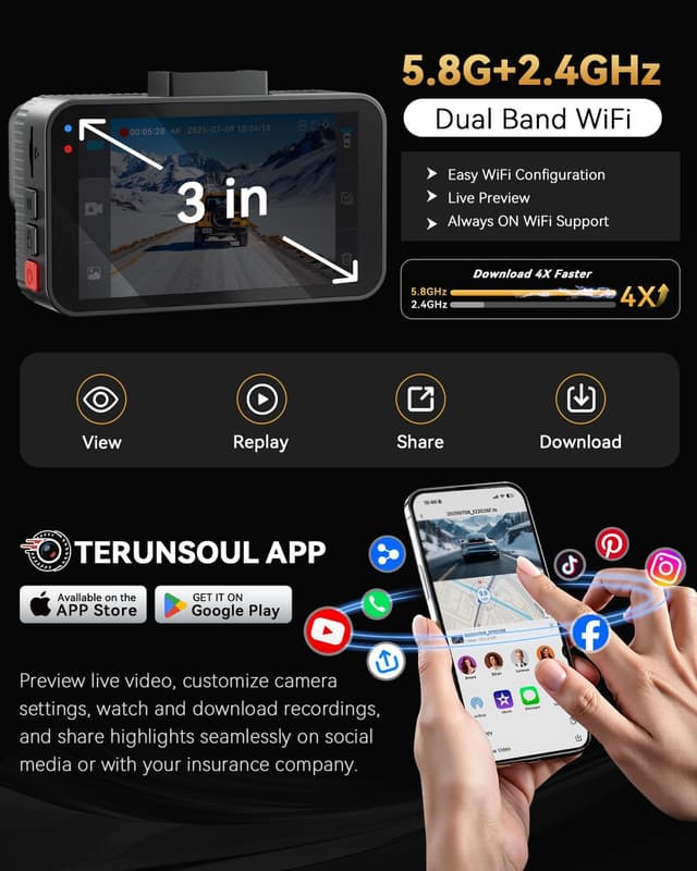 Detalle 2 de TERUNSOUL 4K+4K Dash Cam with 170° Wide Angle