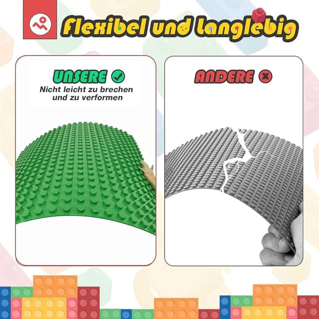 Detalle de HUIZDQ 2er-Set große Bauplatte (38,4 x 38,4 cm) mit 24 x 24 Noppen – grün, Classic Grundplatte für Klemmbausteine