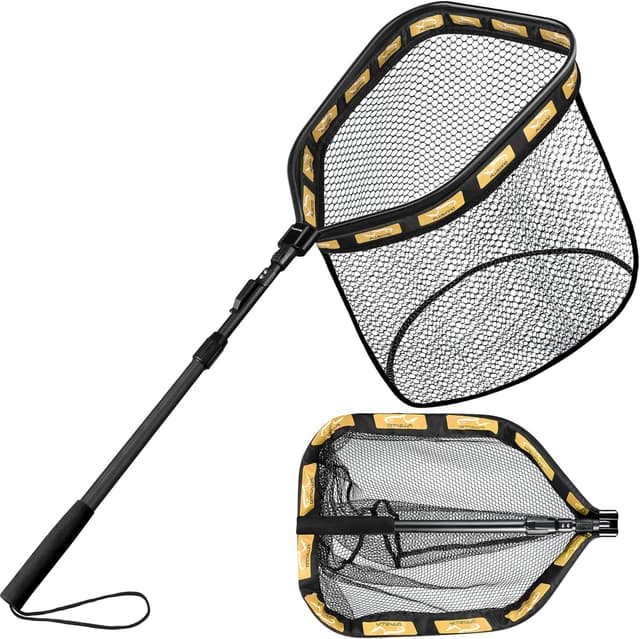 Detalle 2 de PLUSINNO Floating Fishing Net Landing Net (Rubber-Coated, Foldable) for Kayak, Steelhead, Salmon, Trout & More