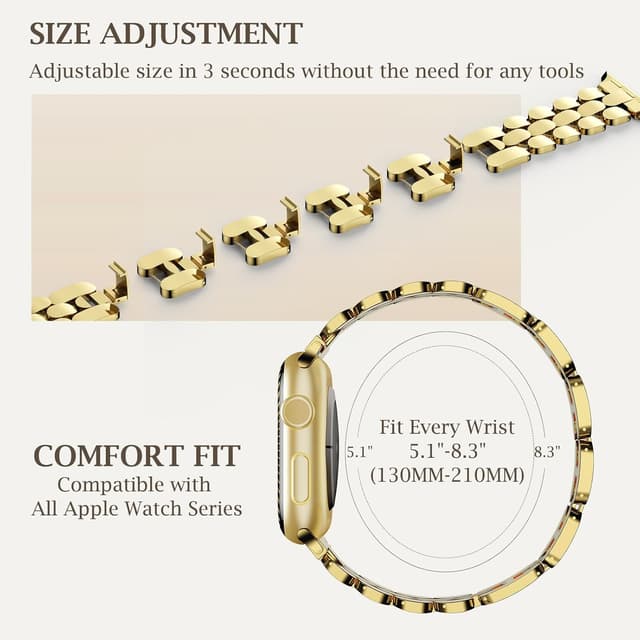 Detalle de Women’s Stainless Steel Dressy Watch Band (Adjustable Metal Strap) for Apple Watch 41mm/40mm/38mm/42mm/46mm/49mm/45mm/44mm