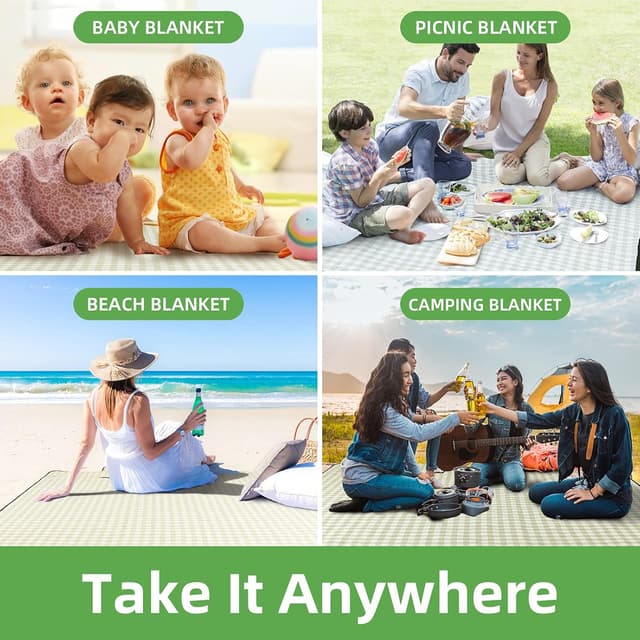 Thumbnail 6 de ZAZE Extra Large Picnic Outdoor Blanket (80''x80'') Waterproof Gingham Foldable Mat