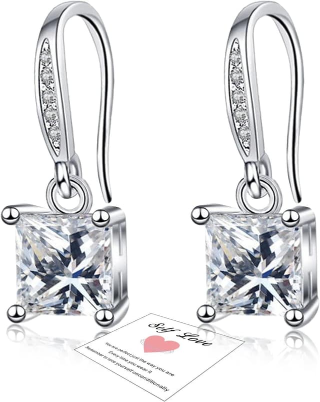 Detalle de HEEYA Ohrringe Silber 925 mit hängenden Zirkonia – runde, Blatt-, Gänseblümchen-, ovale, Tropfen- oder quadratische Formen