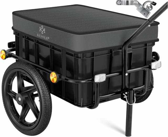 Detalle de KESSER Fahrradanhänger mit Kupplung und Hochdeichsel – Lastenanhänger für Transportbox 70 Liter (für 2 Bierkästen)
