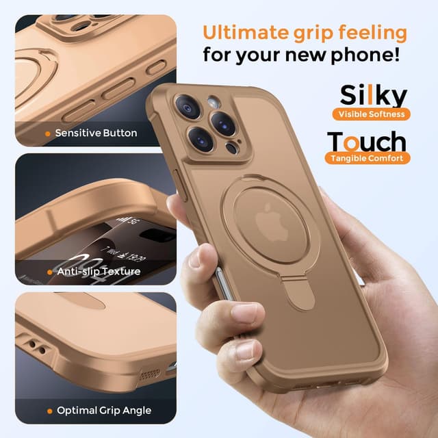 Detalle 2 de MOCCA Design iPhone 16 Pro Max Case with Magnetic Invisible Stand (MagSafe Compatible) — Brown