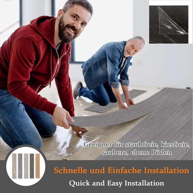 Detalle 2 de LZQ selbstklebender PVC-Bodenbelag Vinylboden mit Holz-Effekt (Eiche Grau) – 36 Fliesen, 5,02 m²