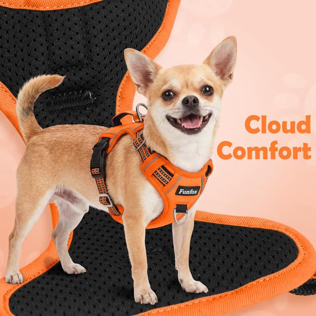 Thumbnail 6 de Funfox Dog Harness Small (Orange S) – no-pull puppy dog harness with vertical handle, reflective strips