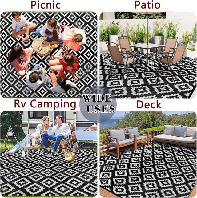 Detalle 2 de Homcomodar Outdoor Rug Reversible 245x305cm (Black) UV resistant polypropylene camping mat