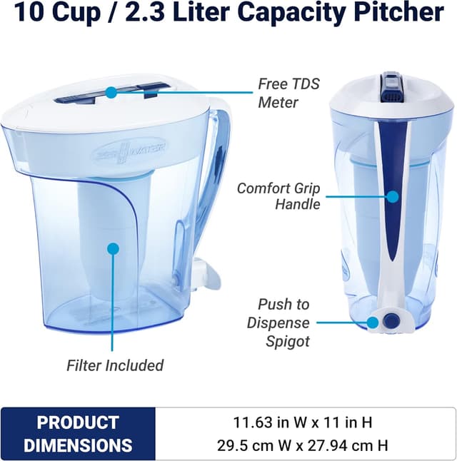 Detalle de ZeroWater Ready-Pour 10-Cup Water Filter Pitcher 🧪