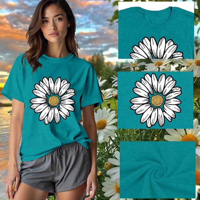 Detalle de Qskall Daisy T Shirts for Women – Marguerite Daisy Floral Tee Top