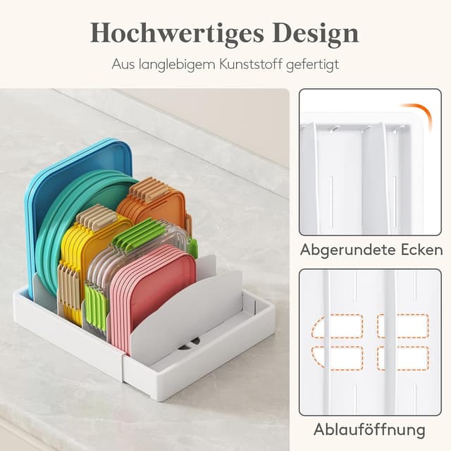 Thumbnail 6 de Lifewit Deckelhalter erweiterbar 25–44 cm – Deckel-Organizer mit 8 verstellbaren Trennwänden, weiß