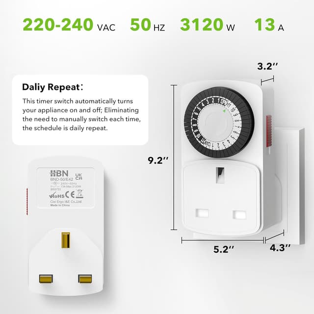 Thumbnail 5 de HBN 24 Hour Plug-in Compact Timer 13A